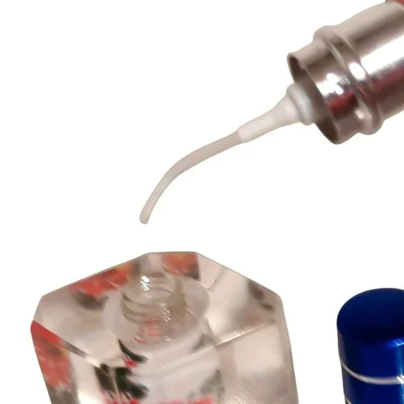 Vintage Hand-Painted Glass Perfume Bottle With Blue Cap Intricate Floral Design - Picture 5 of 6